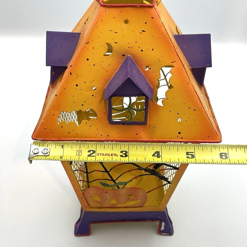 VTG‎ Halloween Lantern Tealight Candle Holder Spooky Hollow Metal Cage 2001